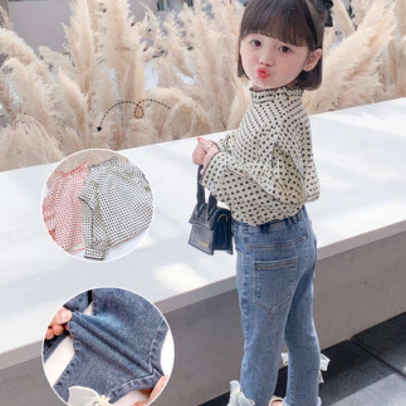 Meisjes Outfits Sets Lente Herfst Print Blouse Shirt Tops Jeans Broek Mode Kleding Meisjes Bell Bottoms 2 Stuks Kinderkleding meisjes