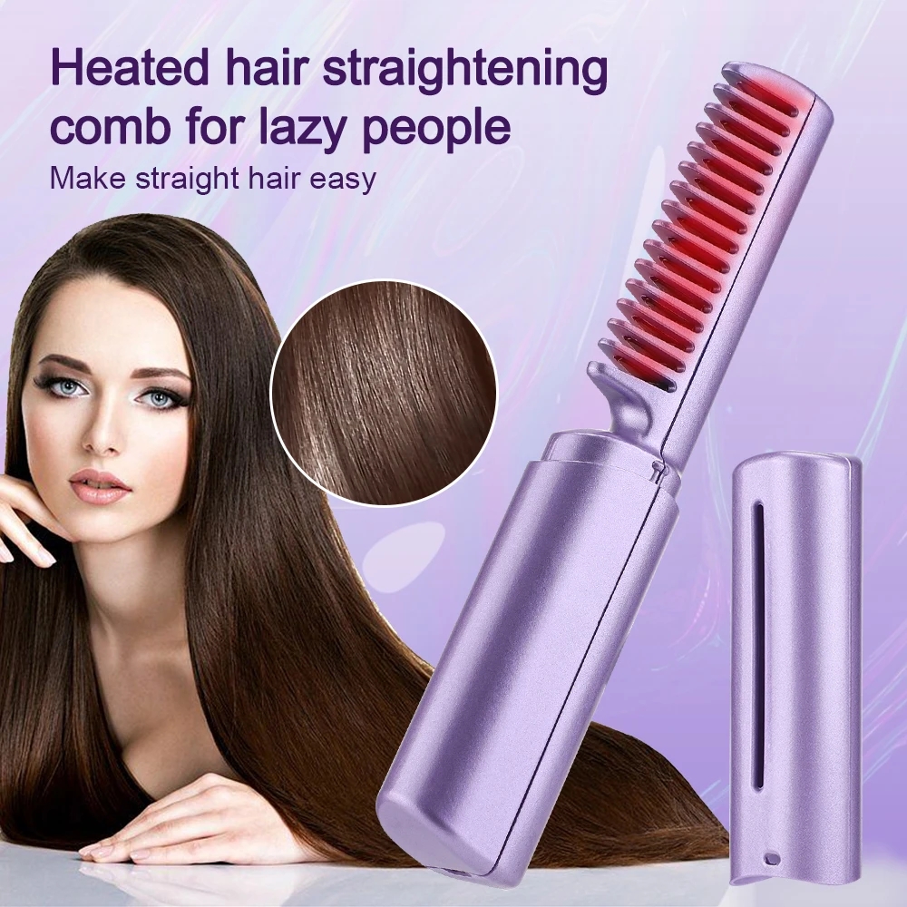 Pente quente de cabelo sem fio portátil mini usb recarregável alisador de cabelo aquecimento rápido alisamento de cabelo ferramenta estilo