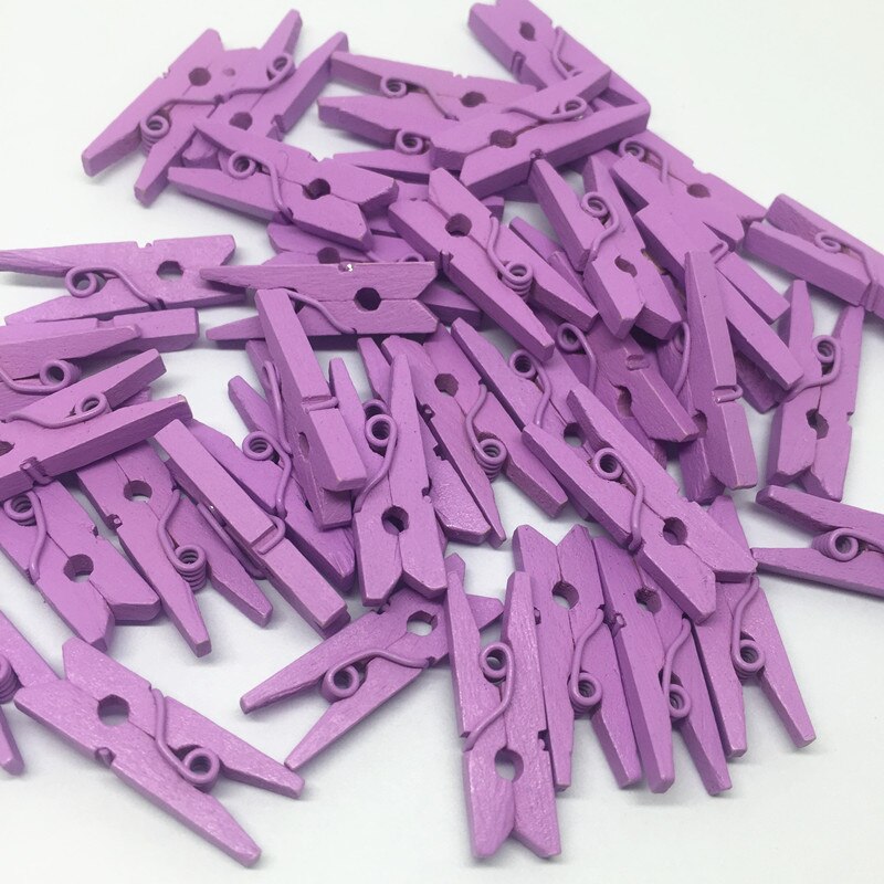 200 stuks 25mm mini houten knijpers wasknijpers clips bruiloftsversieringen scrapbooking ,14 kleuren: Lila