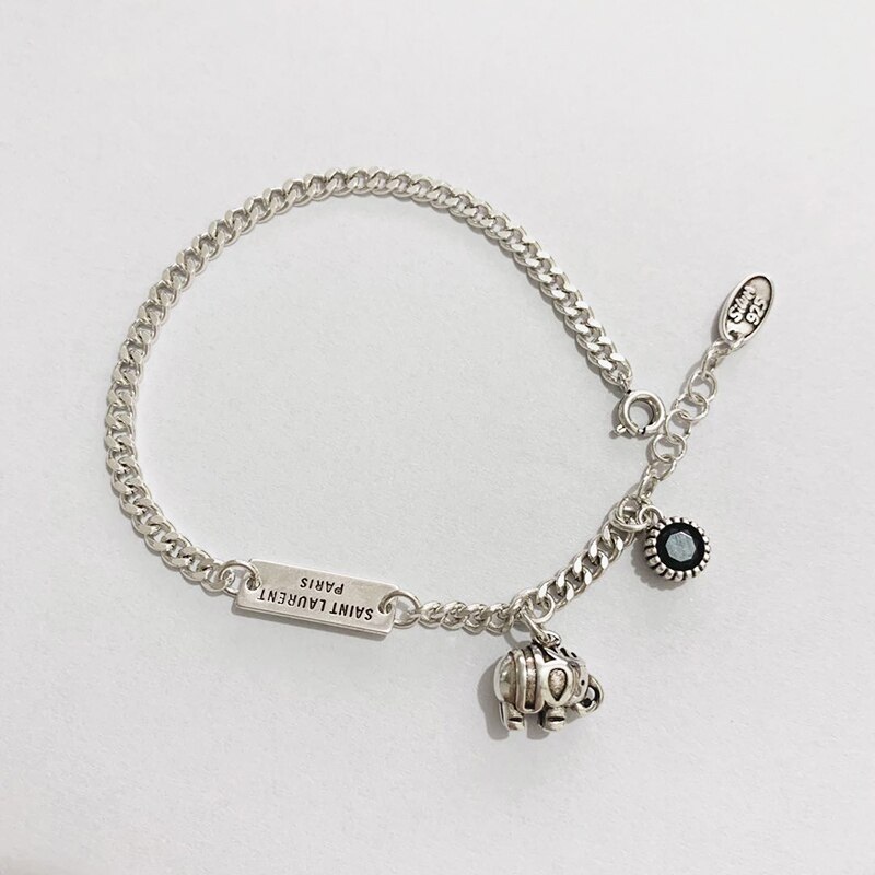 Pulsera con letra cuadrada de elefante para mujer, de Plata de Ley 925, joyería sencilla Retro, S-B416