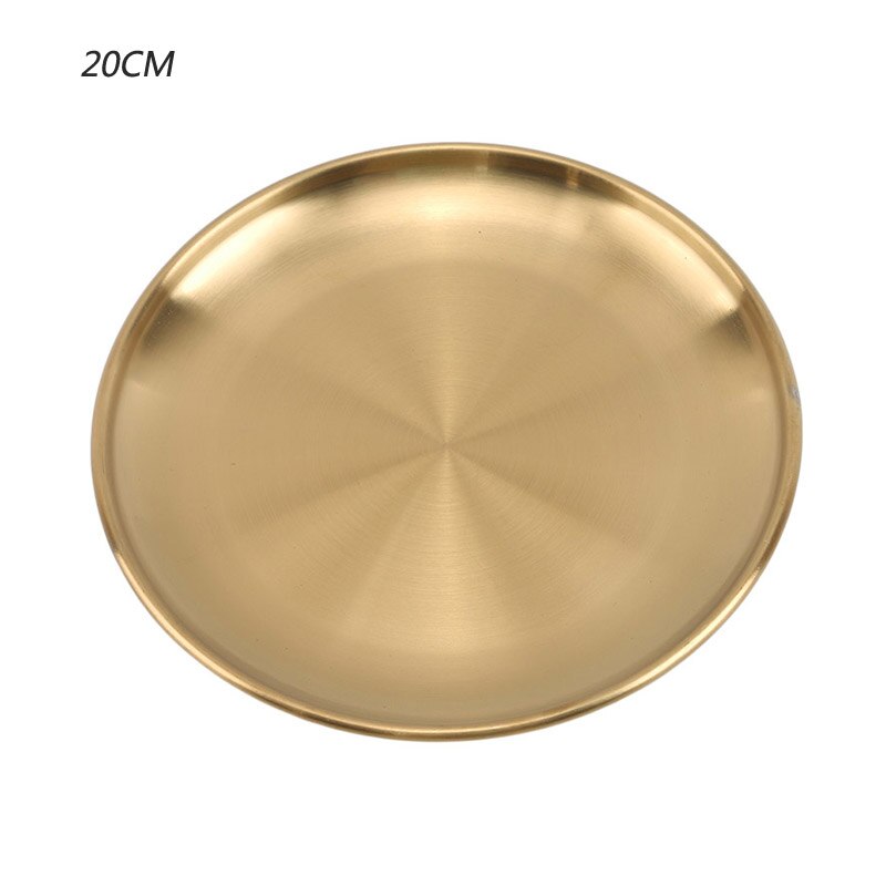 Kitchen Stainless Steel Dinner Plate Gold Dining Plate European Style Dinner Plate Cake Tray Western Steak Restaurant Plates: 20CM