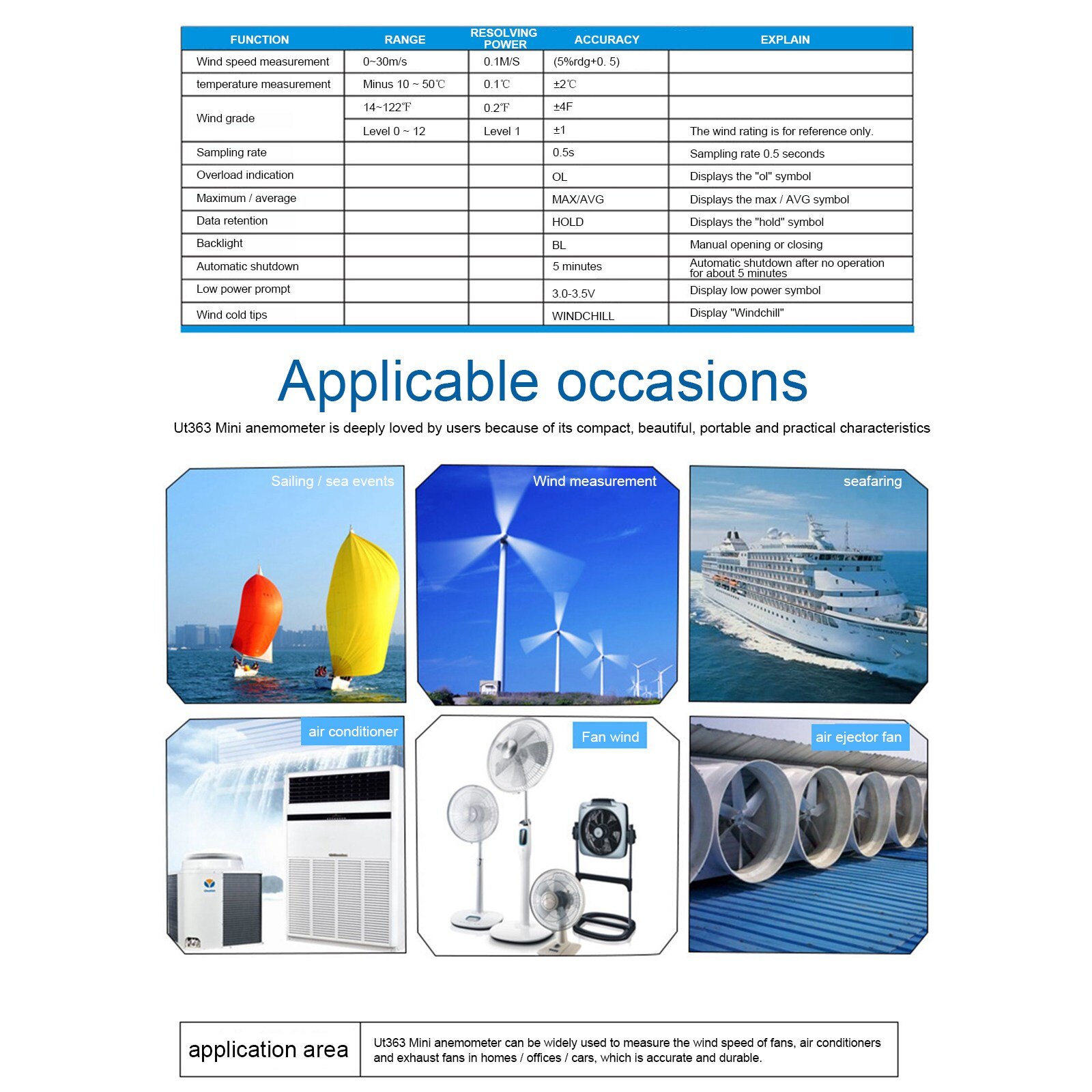 UT363 Handheld Anemometer Digital Anemometer Measuring Air Conditioning Outdoor Wind Speed Temperature Volume Tester