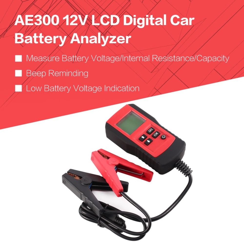 AE300 12V LCD Automotive Vehicle Digital Car Battery Auto System Analyzer Battery Voltage ohm Tester Diagnostic Tool RED