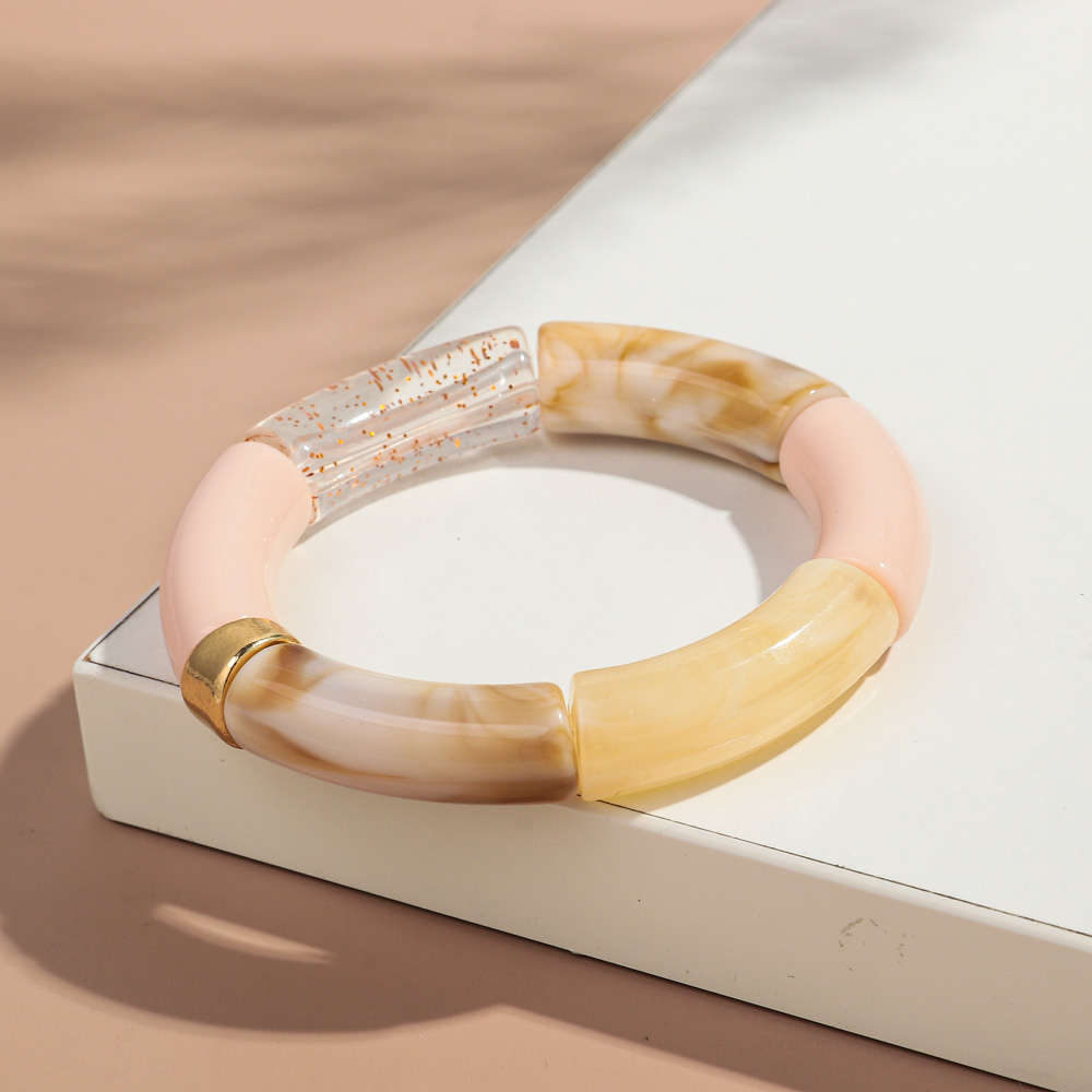 Nueva pulsera apilable de acrílico de tubo de bambú grande para mujeres y hombres, brazalete elástico con cuentas gruesas de resina colorida Vintage, joyería para parejas