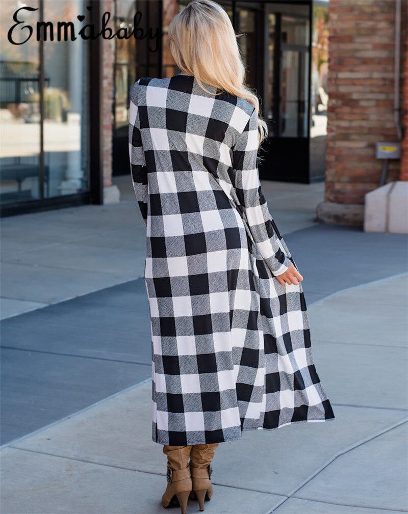 Hirigin nieuwste dames lange mouwen waterval vest trenchcoat lange jas duster dame winter warm slank geruit pak