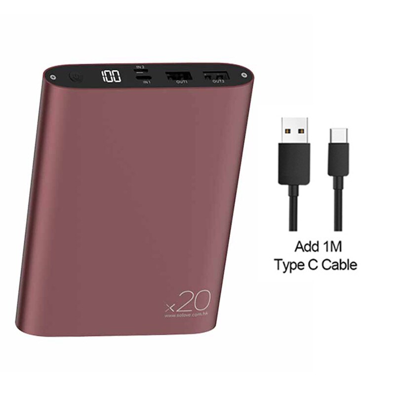 Solove Power Bank 20000mAh przenośna ładowarka Quick Charge mini powerbank na iOS telefon z systemem Android: Red Add Type C