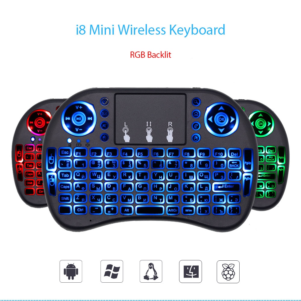 i8 Mini Wireless Keyboard Russian French Spanish Air Mouse Backlit with TouchPad for Android TV Box Mini PC Hebrew Arabic 2.4GHz