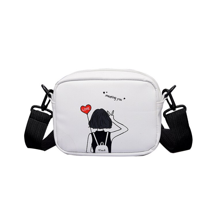 Kvinder tegneserie tryk små firkantede vilde skuldertasker personlighed pu læder messenger taske kvindelige crossbody tasker: E