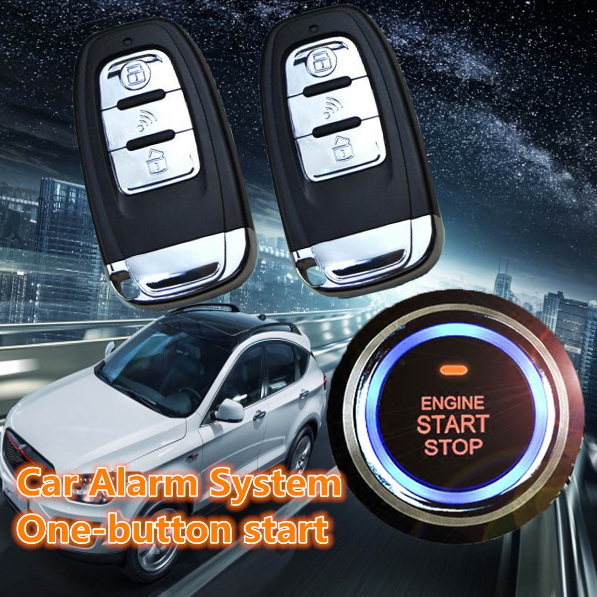 Audew bilalarm suv nøglefri indgang fjernbetjening motorstart alarmsystem trykknap fjernbetjening stop auto bilsikkerhed tilbehør
