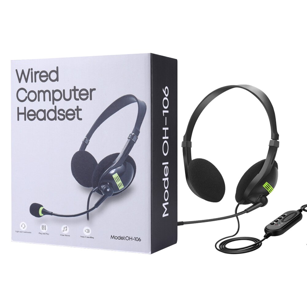 Usb Headset Met Microfoon Noise Cancelling Computer Pc Headset Lichtgewicht Wired Hoofdtelefoon Voor Pc/Laptop/Mac/ School/Kids: with packaging