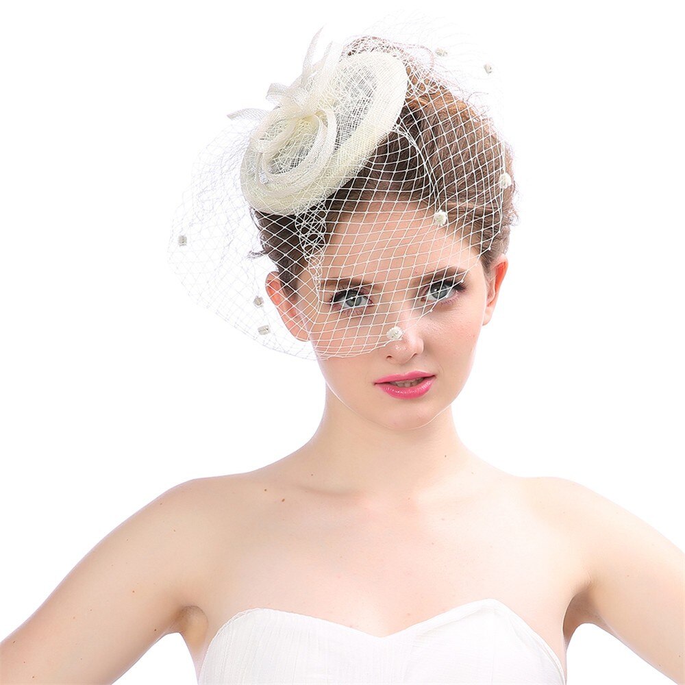 Hochzeit Hüte Für Frauen Elegante Braut Zubehör Fascinator Penny Gittergewebe Hütte Bänder Federn Hochzeit Party Hütte: Beige