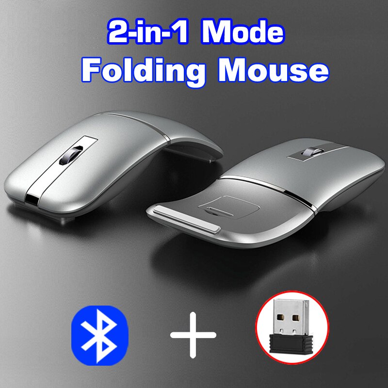 Dual-Mode Opvouwbare Muis Draadloze + Bluetooth Opvouwbare Muis Ergonomische Gaming Muis Voor Computer Desktop Notebook