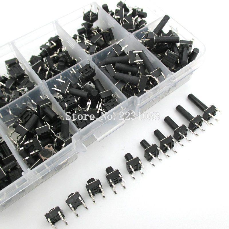 10 modeller 200 stk 6*6 taktafbryder taktilt trykknap switch sæt, højde : 4.3mm ~ 13mm dip 4p mikroafbryder 6 x 6 nøglekontakt