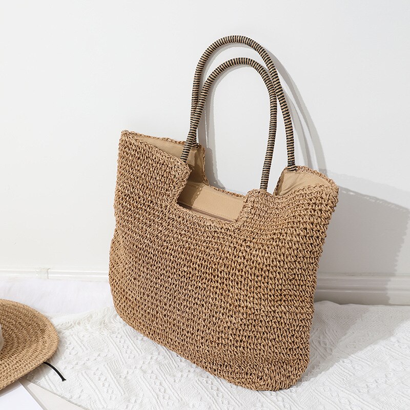 Casual woven bag women's large-capacity one-shoulder handmade straw woven bag seaside vacation beach bag