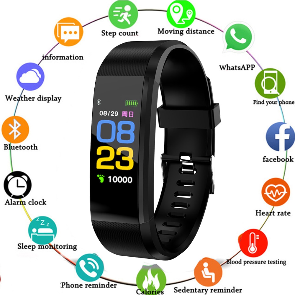115 Plus Bluetooth Smart Horloge Bloeddruk Hartslagmeter Smartwatch Fitness Tracker Armband Waterdichte Sport Slimme Band