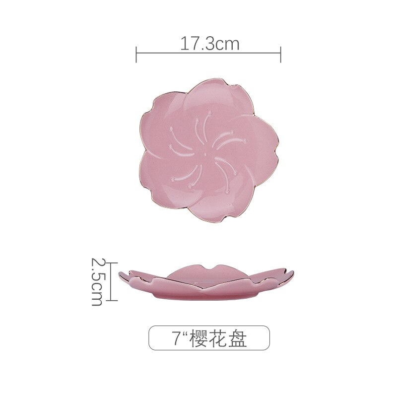 Blomster keramisk fad krydderi dyppeskål sakura keramisk fad kirsebærskål trinket platos sauce fad blomsterfad til køkken: Lyserød 7 tommer skål