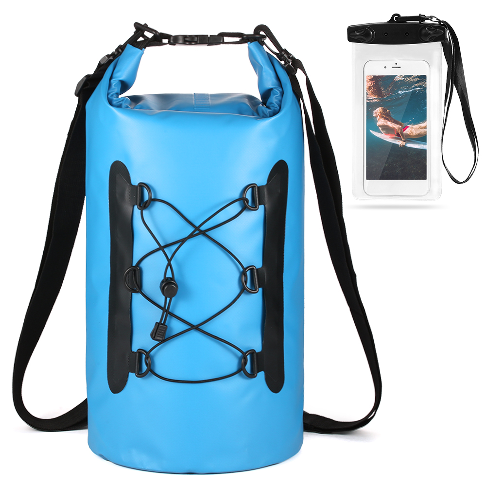 Mochila para exteriores, bolsa de agua flotante enrollable con bolsa impermeable, bolsa seca para playa, funda de teléfono para navegación, pesca y surf: Color azul