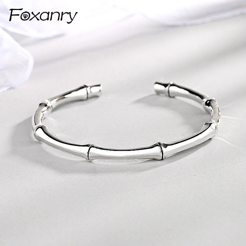 Foxanry – Bracelet en bambou pour femme, bijou de fête, Vintage, doux, réglable, taille 55mm, 925