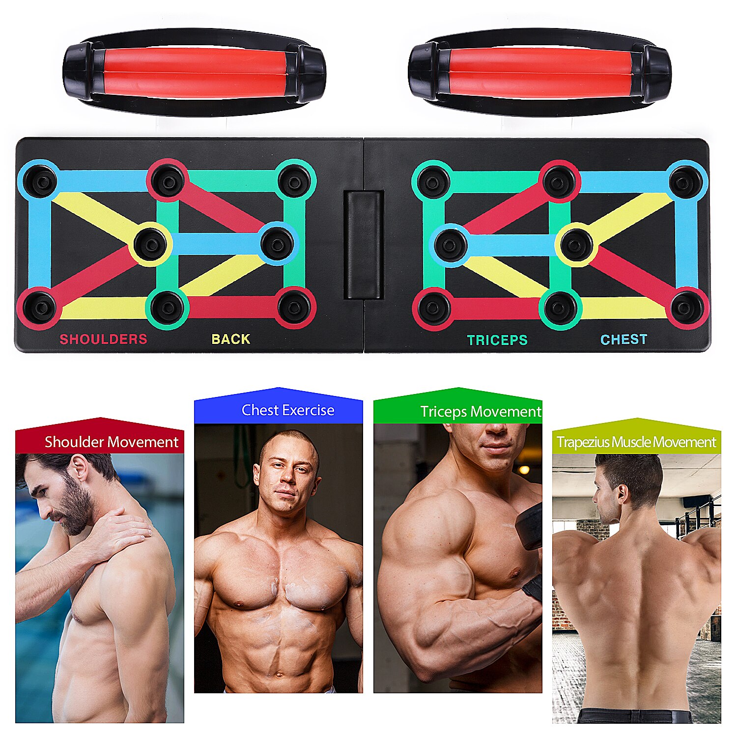 TOMSHOO Fodable Push Up Board 12 in 1Push-Up Board with Handle, Practice Shoulder Chest Triceps Trapezius Muscle for Home