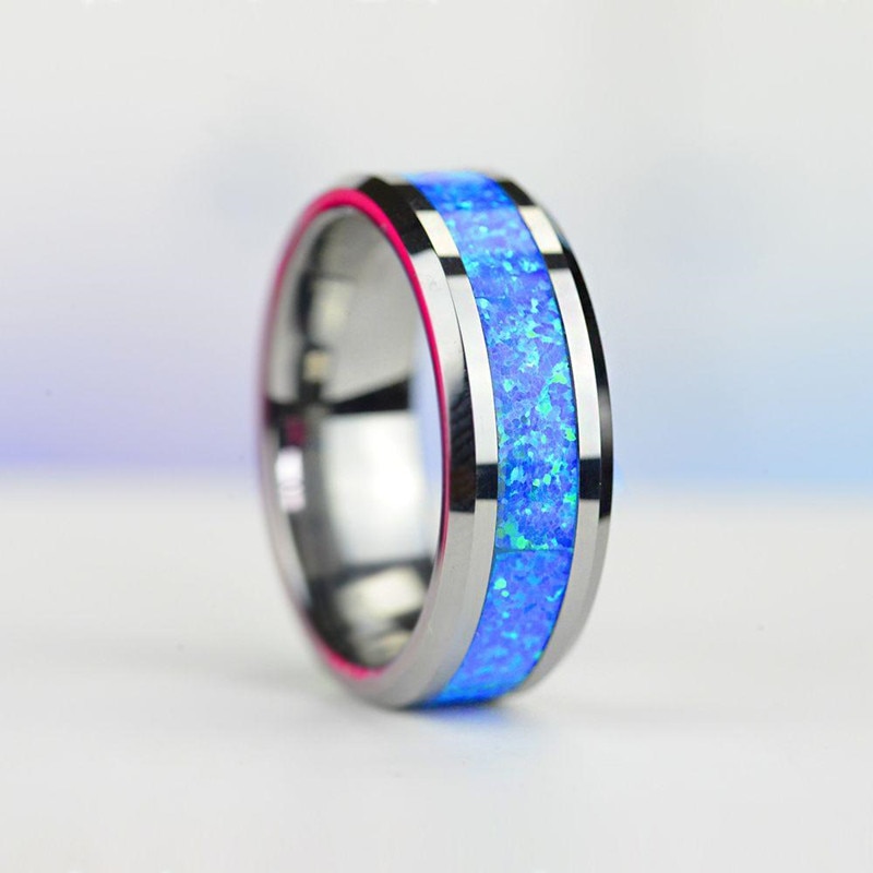 I & FDLK Luxury Blue Fire Opal Stainless Steel Rings Never Fade Engagement Ring Men's Wedding Jewelry: 10