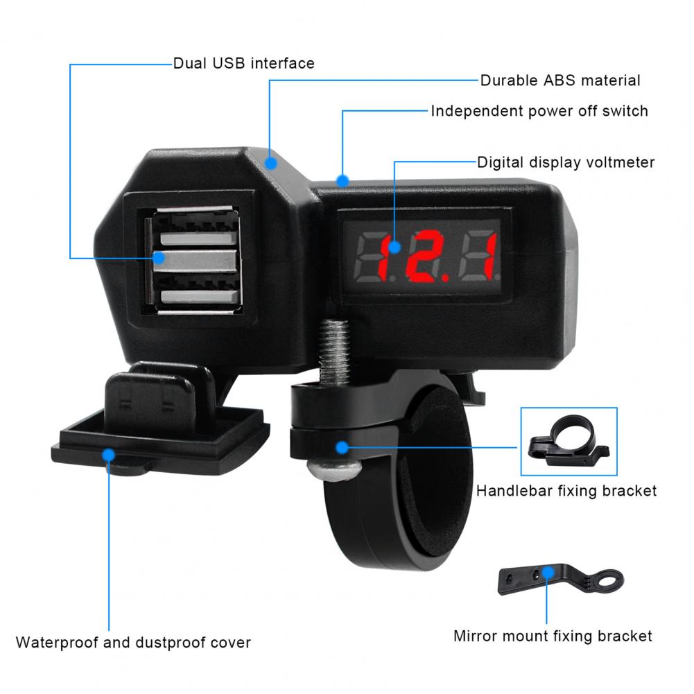 3.1A Motorcycle Waterproof USB Charger Socket Adapter Dual USB Car Power Supply For Phone Charger Voltmeter Display Accessories