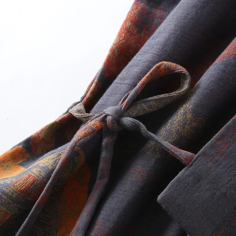 Ropa de baño para hombre, pijamas tipo kimono de algodón, batas para primavera, ropa de casa con estampado Jacquard, albornoz transpirable de gran tamaño de longitud media