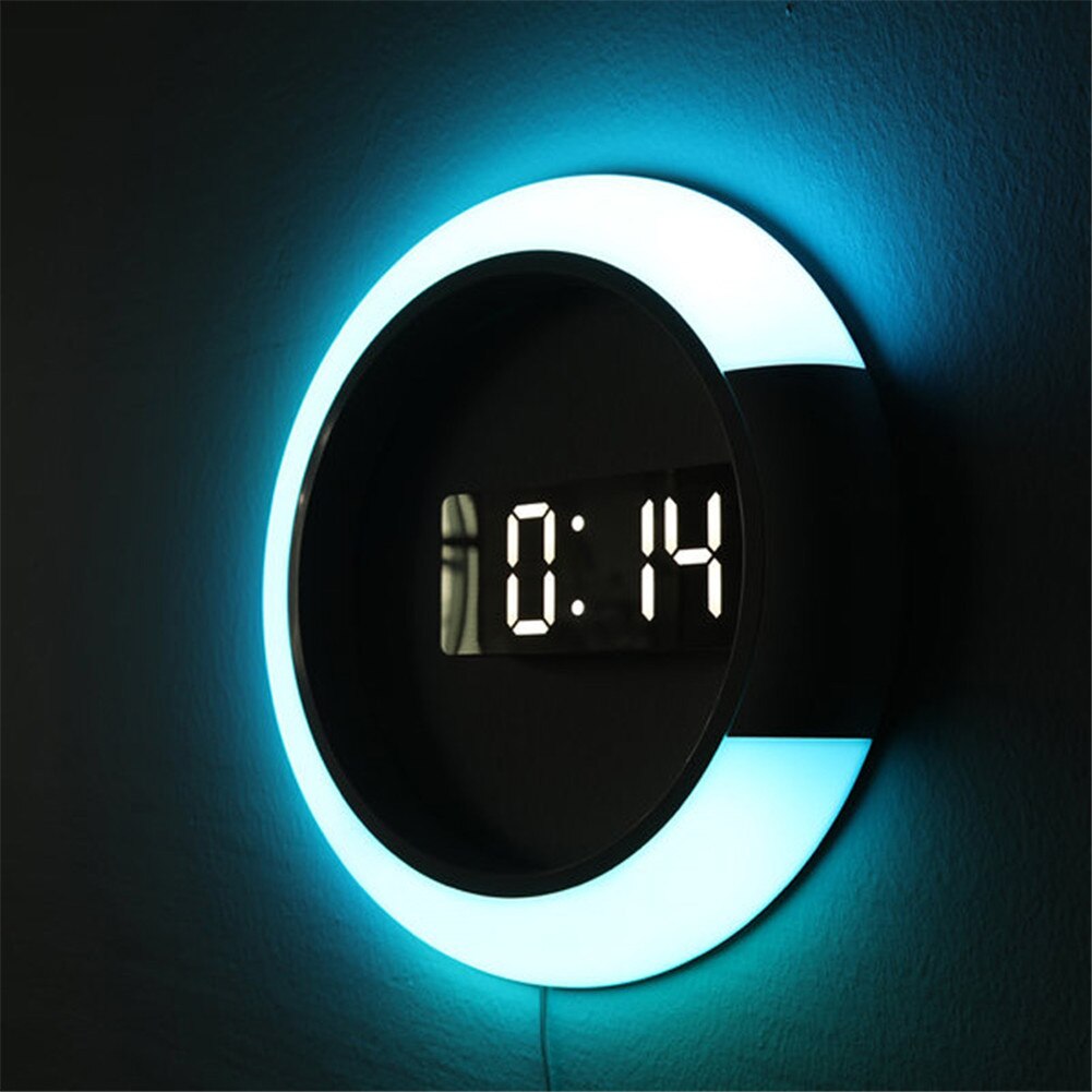 Wall Clock LED Mirror Multifunctional Light Alarm Clock With Temperature Display Ring Shaped Home Decoration Clock