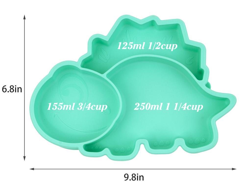 Platos de silicona de grado alimenticio platos de dinosaurio platos de cena para niños para autoalimentación de niños pequeños: Mint Green