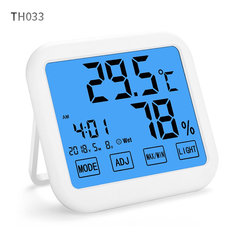 Digital Thermometer Hygrometer Touch Screen Temperature Humidity Meter Monitor Max Min Record for Indoor Home AAA Battery: TH033