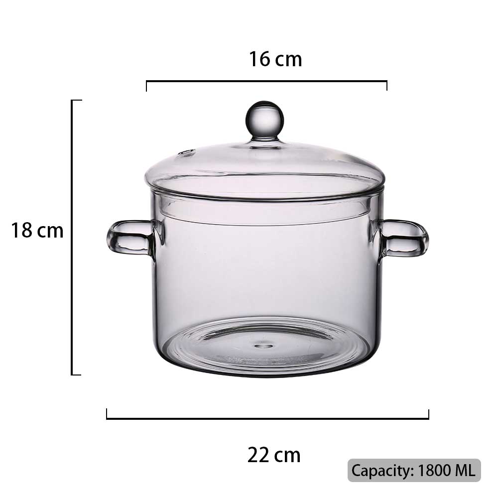 Household Porridge Kitchen Tools Resistant Bowl Soup Pot Pans For Flat Vegetable Glass Cookware Cooking Set Transparent Heat: 1800ml