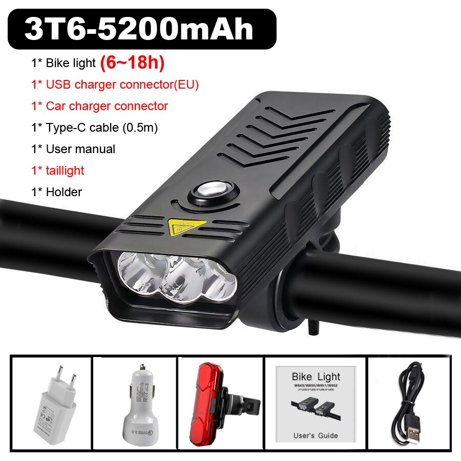 10000Mah Fiets Licht Set Usb Oplaadbare 3000 Lumen Fiets Koplamp 5T6 Led Super Heldere Mtb Road Zaklamp Fiets Accessoires: 3 LED set 1