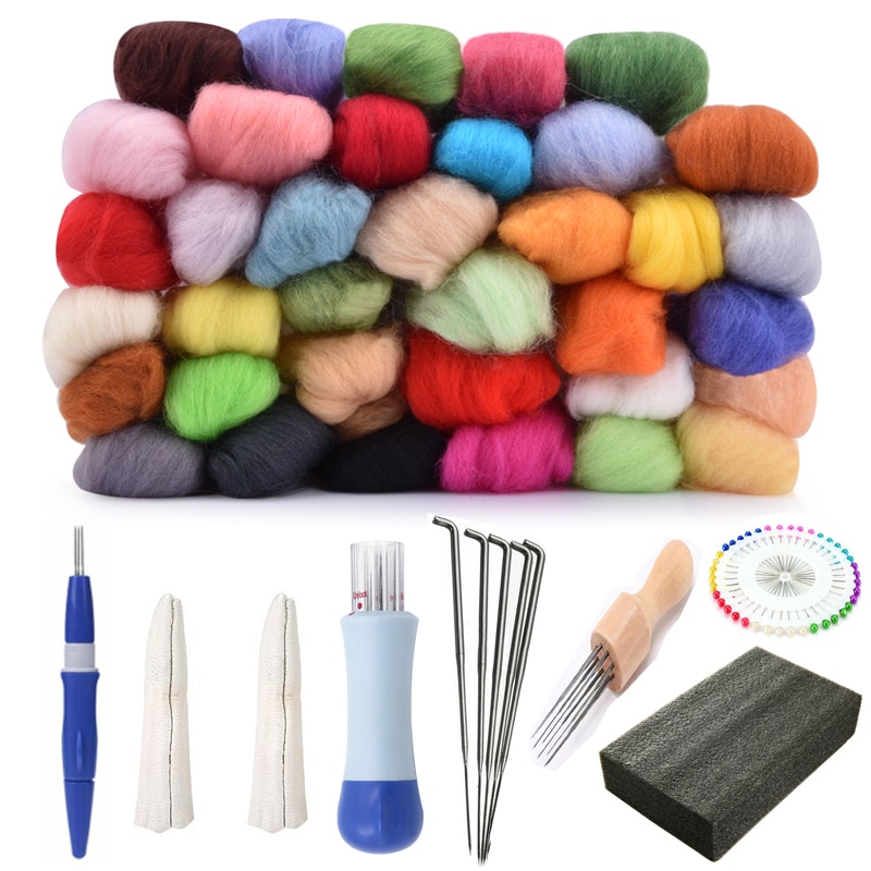 Kit de aguja para fieltro de lana, herramientas hechas a mano, paquete de aguja de fieltro, materiales de tela, accesorios, 7/40 colores