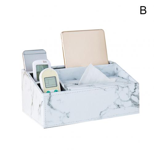 Partitioned Faux Leather Tissue Box Home Desk Table Remote Control Phone Tissue Paper Napkin Storage Box Holder Organizer: B