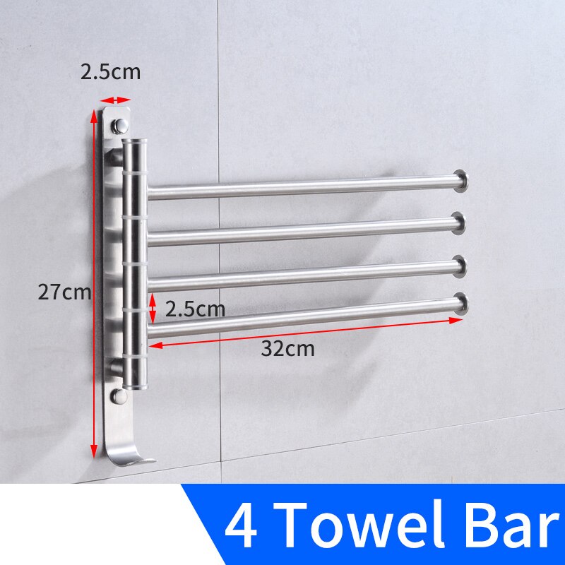 Handdoek Bar Holder Wall Mounted Beweegbare Handdoek Rail Hanger Rvs Badkamer Handdoekenrek Opknoping Houder Haak Magazijnstelling: 4 Towel Bar