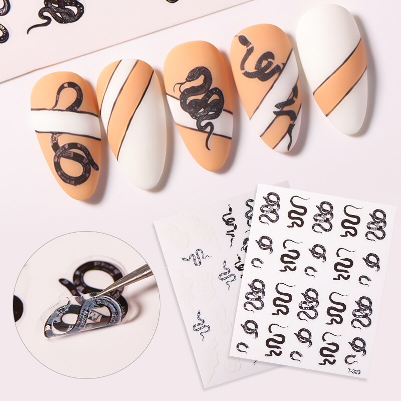 Zwart Kleurrijke Snake Designs 3D Nail Stickers Sexy Geometrische Lepard Nail Stickers Diy Nail Art Decorarion