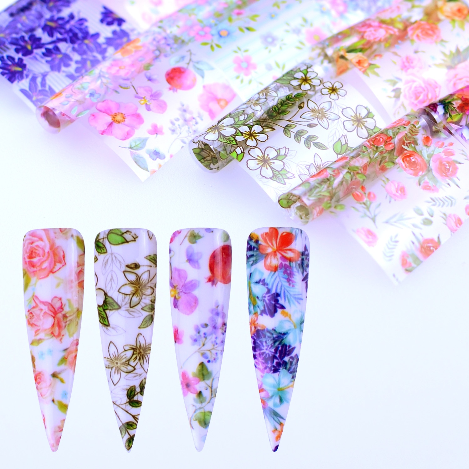 10pcs Nail Foil Polish Stickers Mix Flower Leopard Transfer Foil Nails Decal Sliders For Nail Art Decoration Xmas Designs