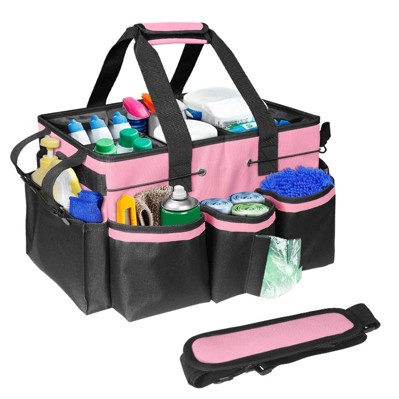 Large cleaning bags for butlers and cleaners, car wash supplies tote bags, cleaning bags,Clean the tool storage bag: Pink