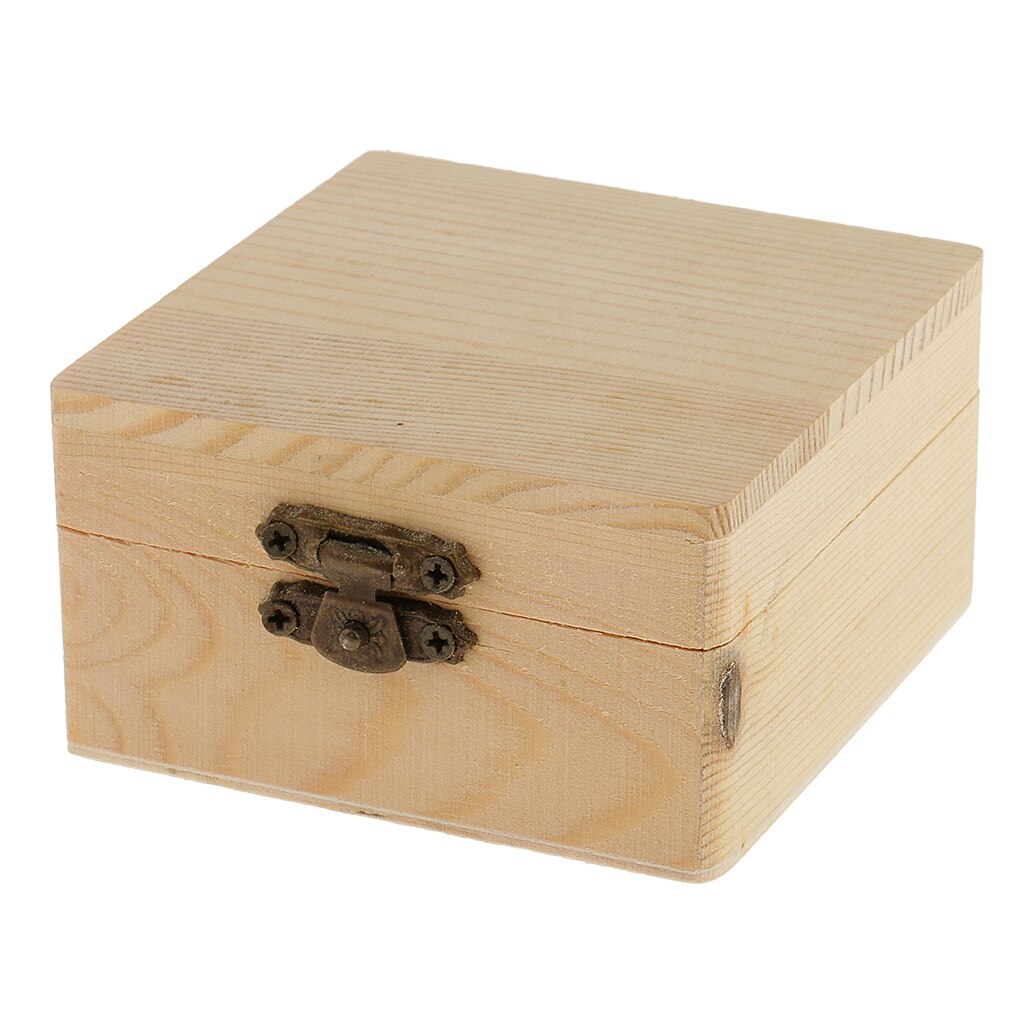 Natural Wood Wooden Box Storage Treasure Pirate Chest, Jewellery, Craft Box, Small, Hinged, 3.15x3.15x1.77inches