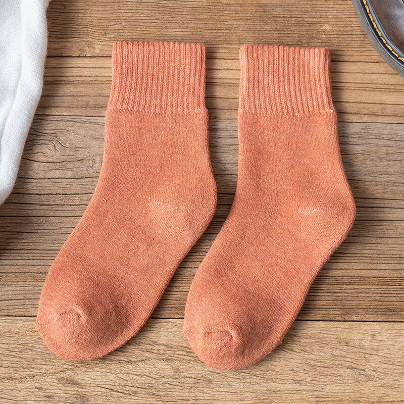 Winter warme damessokken effen kleur badstof dikke sokken dames 1 paar/verpakking: Oranje