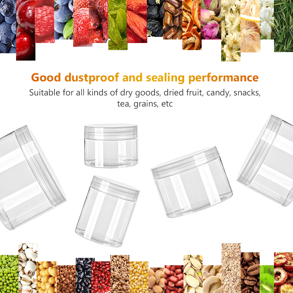 10pcs 30/50/60/80/100/120/150ml Food Storage Jars Clear Lid Bottle Pot Balm Plastic Container Can Tin Transparent Screw Empty