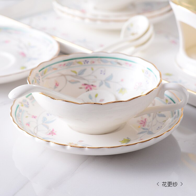 White Luxury Bone China Coffee Cup Beautiful and Saucer Set Cute Afternoon Tea Cup Filizanki Do Kawy Mug BD50CS: style2