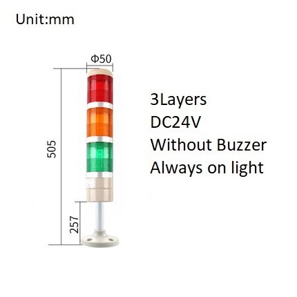 Stack Lamp Industrial Machine Emergency LED Warning Light Tower Straight Rod Disk Base DC12V/24V AC110V/220V without Buzzer: 3Layers 24V no Buz