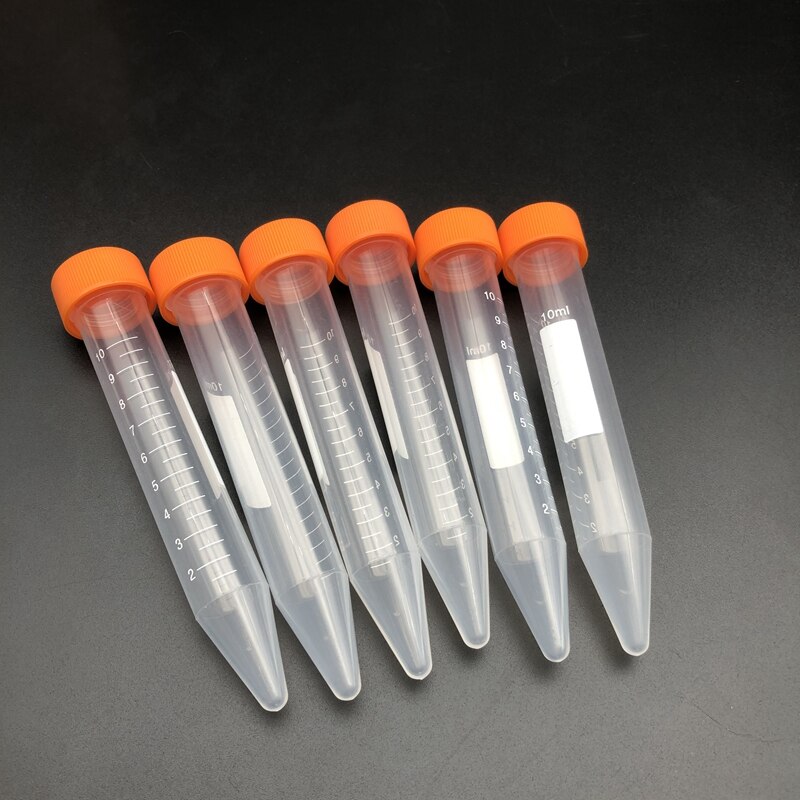 100pcs 10ml Plastic transparent centrifuge tube with scale，Conical bottom centrifuge tube with Colourful threaded cover