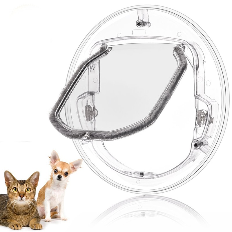 Transparent Pet Dog Flap Door Round Shape Plastic Household Dog Cat Gate Lockable Security Pet Entrance Puppy Hole Door Supplies