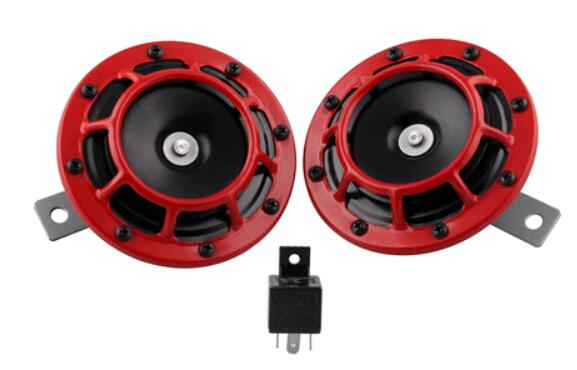 Bocina Universal para coche, claxon de señal eléctrica de montaje negro, resistente al agua, CC de 6V, 110dB, para vehículo, camión, vehículo, motocicleta: Red