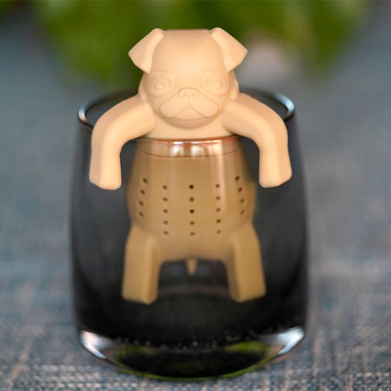 Tea Strainer Food Grade Silica Gel Tea Filter Mr.Tea Villain Shaped Silicone Tea Maker Tea Bag Tea Set Brew Tea: Dog-Beige