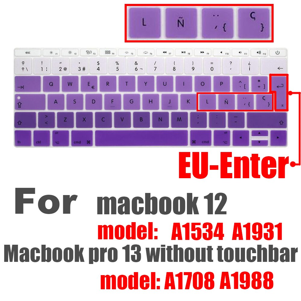 Hiszpański Laptop kolor silikonowa klawiatura pokrywa dla macbook pro13 A1708 A1988 12 &quot;retina A1534 A1931 folia ochronna klawiatura przypadku