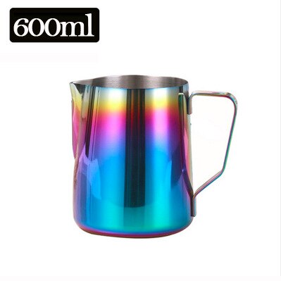 Stainless Steel Milk Frothing Pitcher Jug Espresso Steaming Pitcher with Scale for Cappuccinos &amp; Latte Art: 600ML Rainbow