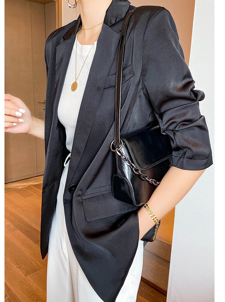 blazer da donna in raso nero signora ufficio opera femmina decente 2020 estate femme magro completo da uomo giacche
