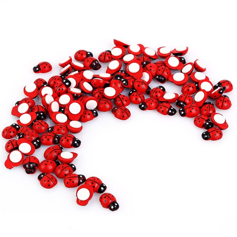 100 unids/pack Mini mariquita de madera esponja autoadhesiva pegatinas Micro paisaje decoración Mini imanes de nevera para Scrapbooking: RED